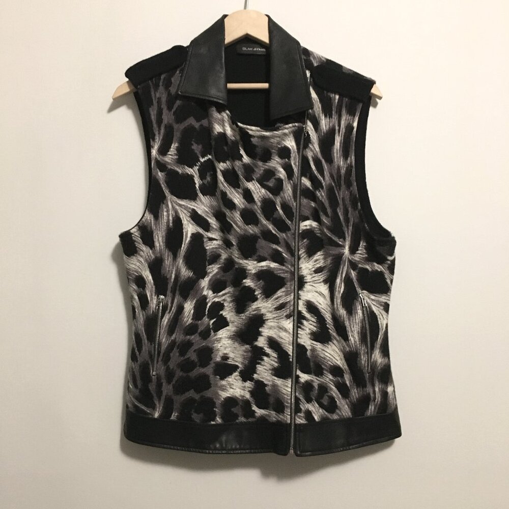 Snow Leopard Rosette Wool Blend Made in Canada Moto Vest - Medium
